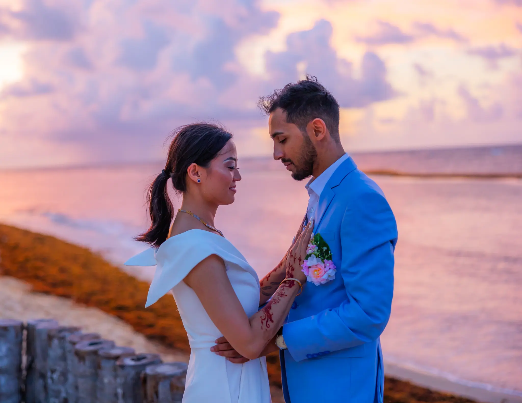 South Asian couple at Punta Cana sunset beach — Andrew Rozario multicultural wedding photography